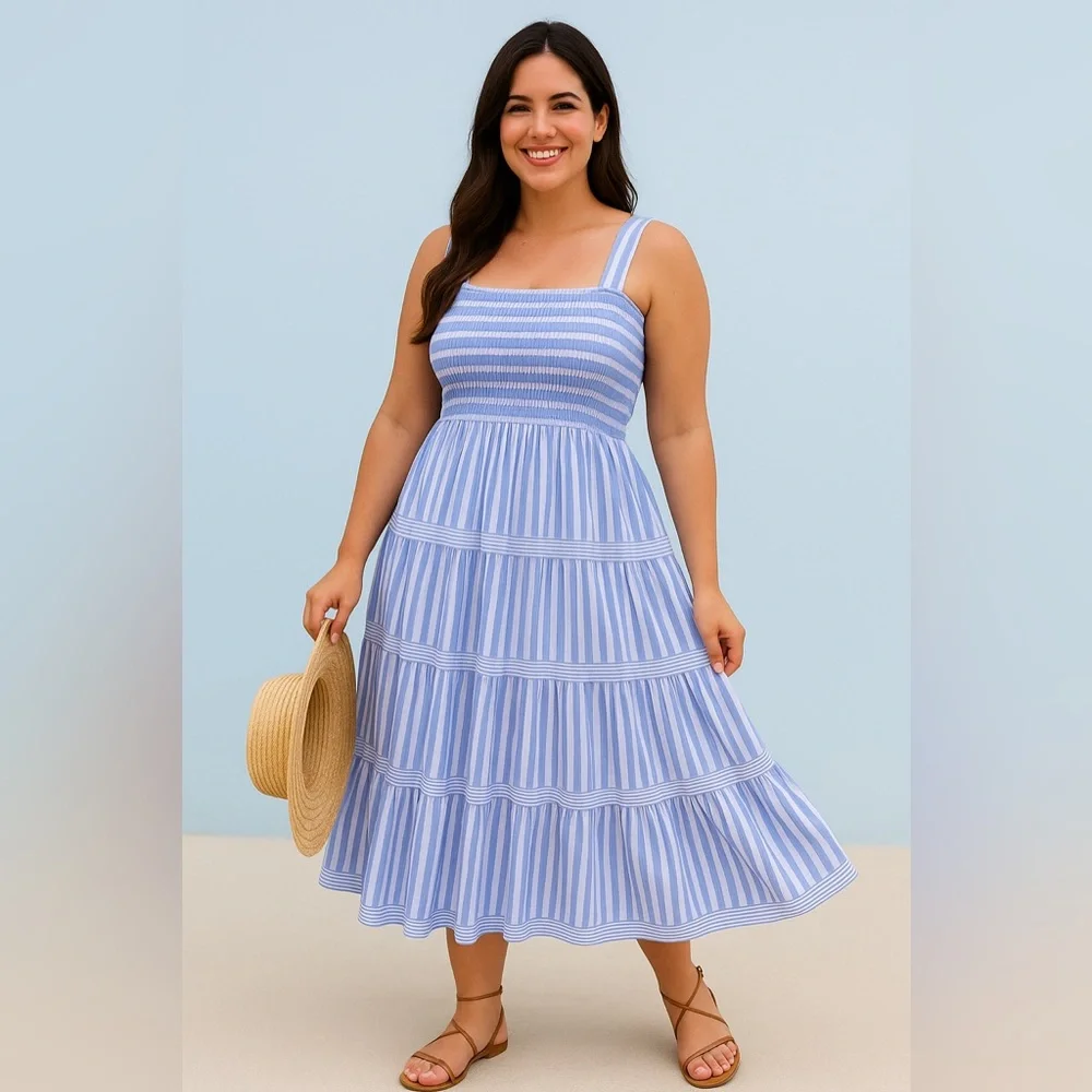 Blue & White Striped Coastal Sleeveless Maxi Dress, 1X, NWT! - Picture 8 of 15